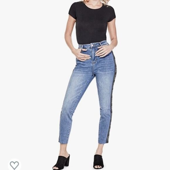 Guess medium wash logo tape high waisted skinny jeans size 24 - Picture 2 of 15